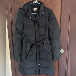 J.Crew Long Belter Black Puffer Jacket Size XXS Down& Feather Filled